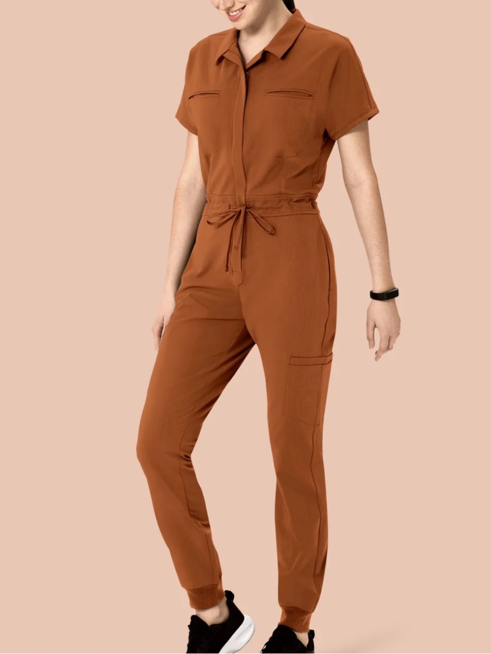 Mandala Scrub Jumpsuit Roasted Pecan Burnt Orange Brown Fall Medium